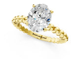 Yellow gold Oval Solitaire Beaded Band Prong Setting Ring 1