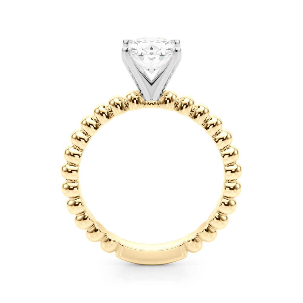 Yellow gold Oval Solitaire Beaded Band Prong Setting Ring 2