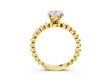 Yellow gold Oval Solitaire Beaded Band Prong Setting Ring 3