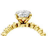 Yellow gold Oval Solitaire Beaded Band Prong Setting Ring 4