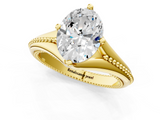 Yellow gold Oval Solitaire Beaded Band Six-Prong Setting_5