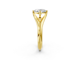 Yellow gold Oval Solitaire Beaded Band Six-Prong Setting_6