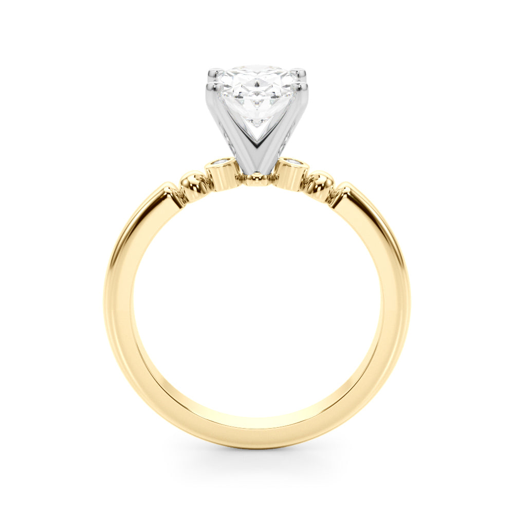 Yellow gold Oval Solitaire Beaded Band with Four-Prong Setting 2