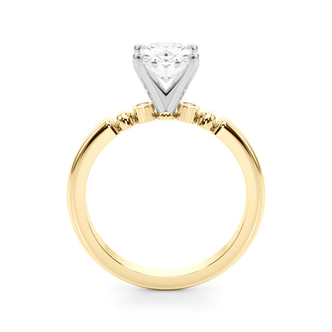 Yellow gold Oval Solitaire Beaded Band with Four-Prong Setting 2