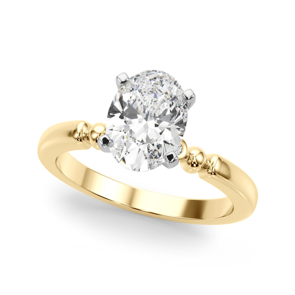 Yellow gold Oval Solitaire Beaded Band with Four-Prong Setting