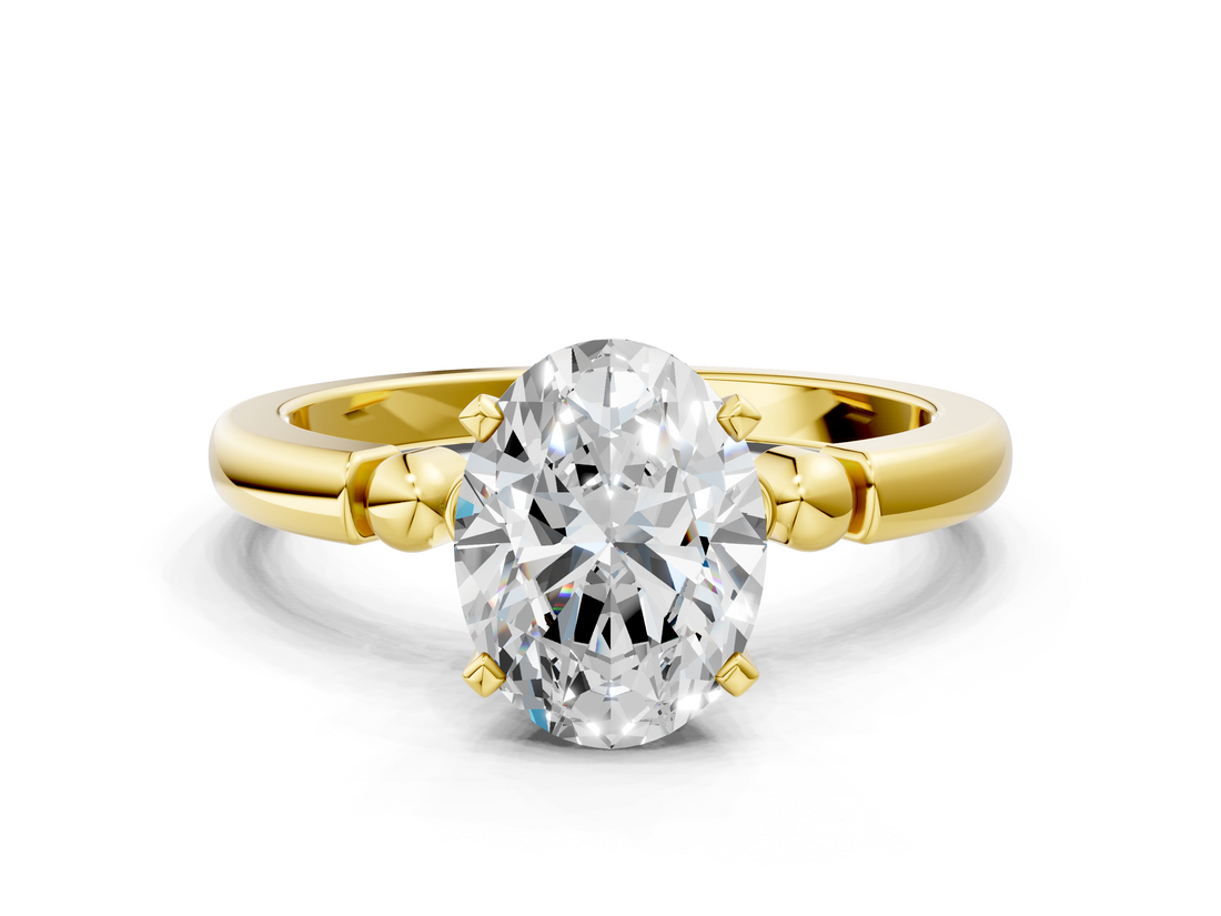 Yellow gold Oval Solitaire Beaded Band with Four-Prong Setting_71