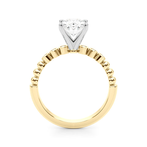 Yellow gold Oval Solitaire Bezel Accent Diamond Engagement Ring with Beaded Band and Four-Prong Setting 2