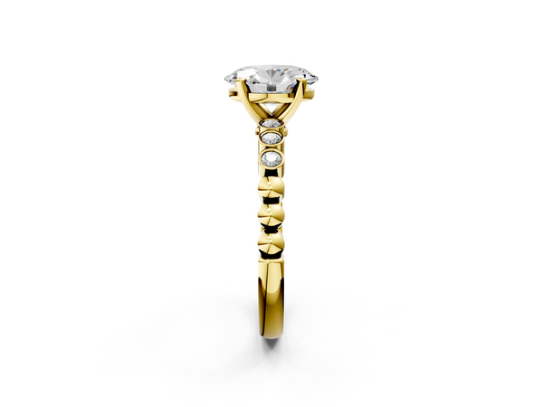 Yellow Gold Oval Solitaire Engagement Ring Setting with Bezel Accents and Beaded Shoulders