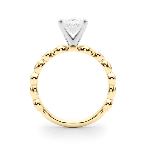 Yellow gold Oval Solitaire Bezel-Set Diamond Ring with Beaded Band and Four-Prong Setting 2