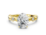 Yellow gold Oval Solitaire Bezel-Set Diamond Ring with Beaded Band and Four-Prong Setting_54