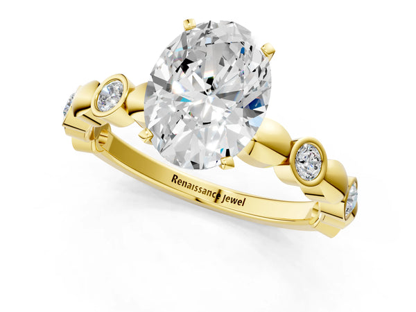 Yellow Gold Oval Engagement Ring Setting with Bezel Station Beaded Band