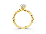 Yellow gold Oval Solitaire Bezel-Set Diamond Ring with Beaded Band and Four-Prong Setting_57
