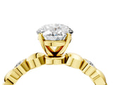 Yellow gold Oval Solitaire Bezel-Set Diamond Ring with Beaded Band and Four-Prong Setting_58