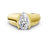 Yellow gold Oval Solitaire Bezel Set Diamond Ring with Wide Band_3