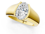Yellow gold Oval Solitaire Bezel Set Diamond Ring with Wide Band_4