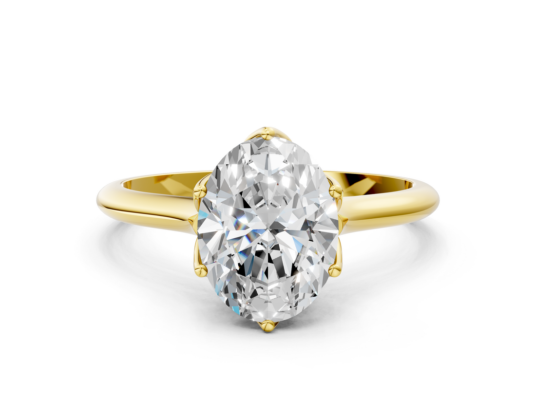 Yellow gold Oval Solitaire Cathedral Diamond Ring with Six-Prong Setting_25