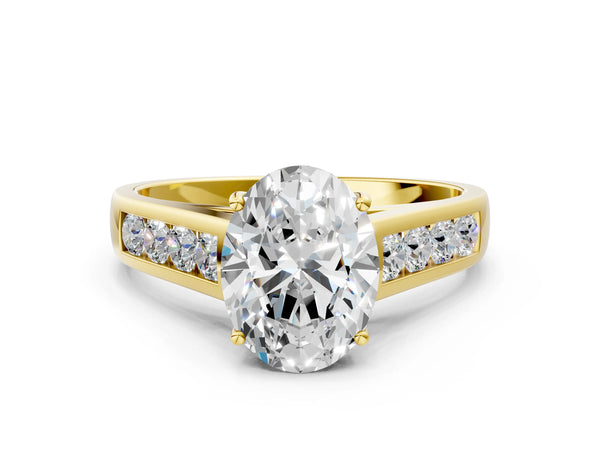 Yellow gold Oval Solitaire Channel-Set Diamond Engagement Ring with Four-Prong Setting