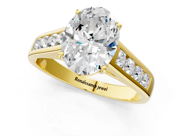 Yellow gold Oval Solitaire Channel-Set Diamond Engagement Ring with Four-Prong Setting