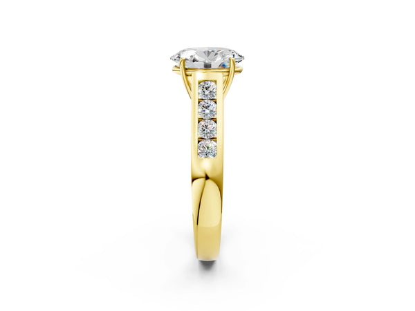 Yellow gold Oval Solitaire Channel-Set Diamond Engagement Ring with Four-Prong Setting