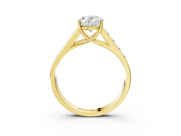 Yellow gold Oval Solitaire Channel-Set Diamond Engagement Ring with Four-Prong Setting