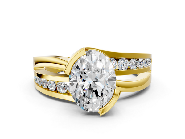 18K Yellow Gold 2.02 Carat D VS1 Oval Solitaire Channel-Set Split Shank Ring with Tension Prong Setting