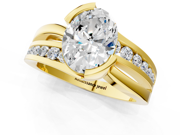 18K Yellow Gold 2.02 Carat D VS1 Oval Solitaire Channel-Set Split Shank Ring with Tension Prong Setting