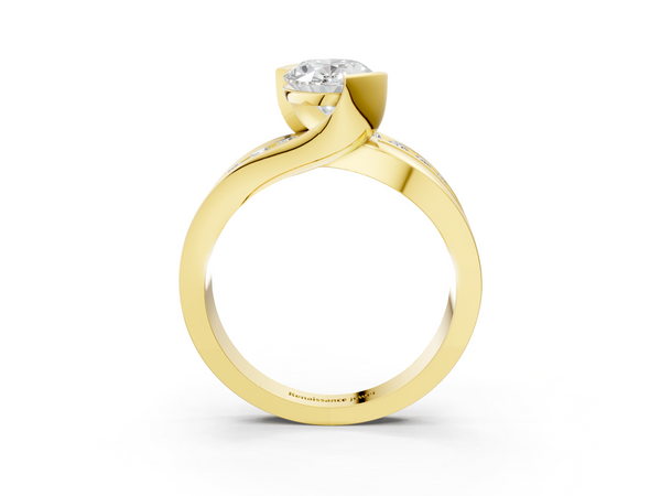 18K Yellow Gold 2.02 Carat D VS1 Oval Solitaire Channel-Set Split Shank Ring with Tension Prong Setting