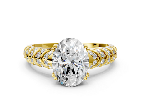 Yellow gold Oval Solitaire Chevron Pave Diamond Engagement Ring with Six-Prong Setting_3