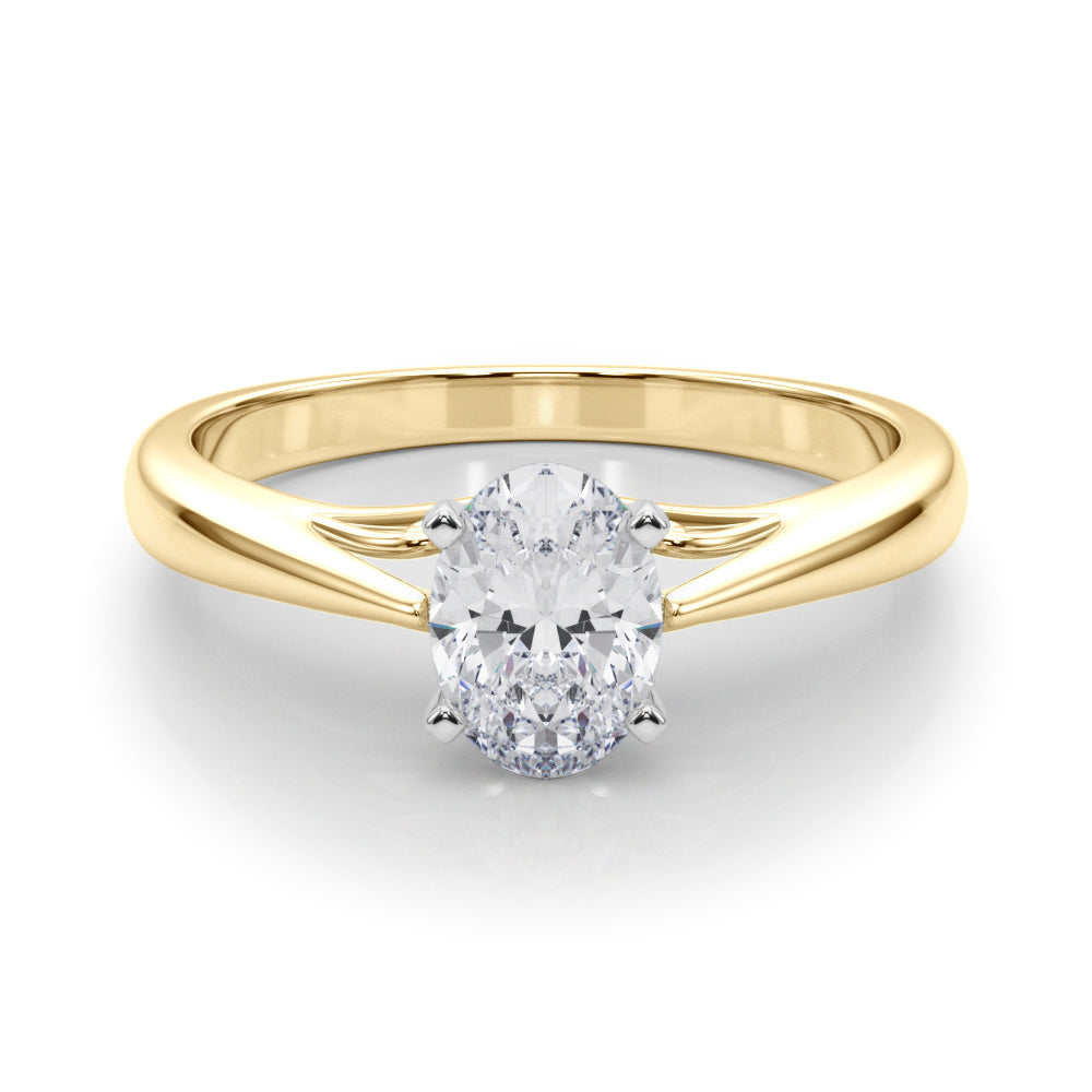 Yellow gold Oval Solitaire Diamond Engagement Ring with Cathedral Setting and Four-Prong Mount on a Classic Band 1