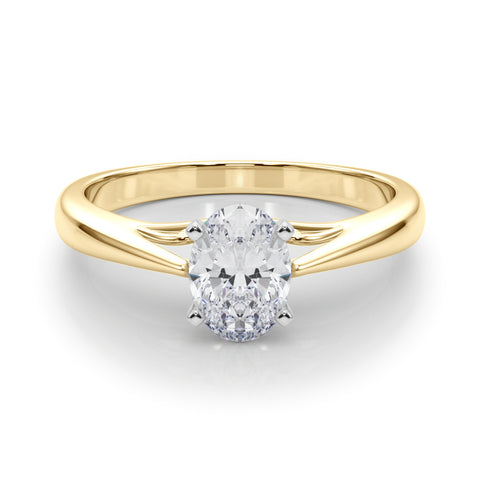 Yellow gold Oval Solitaire Diamond Engagement Ring with Cathedral Setting and Four-Prong Mount on a Classic Band 1