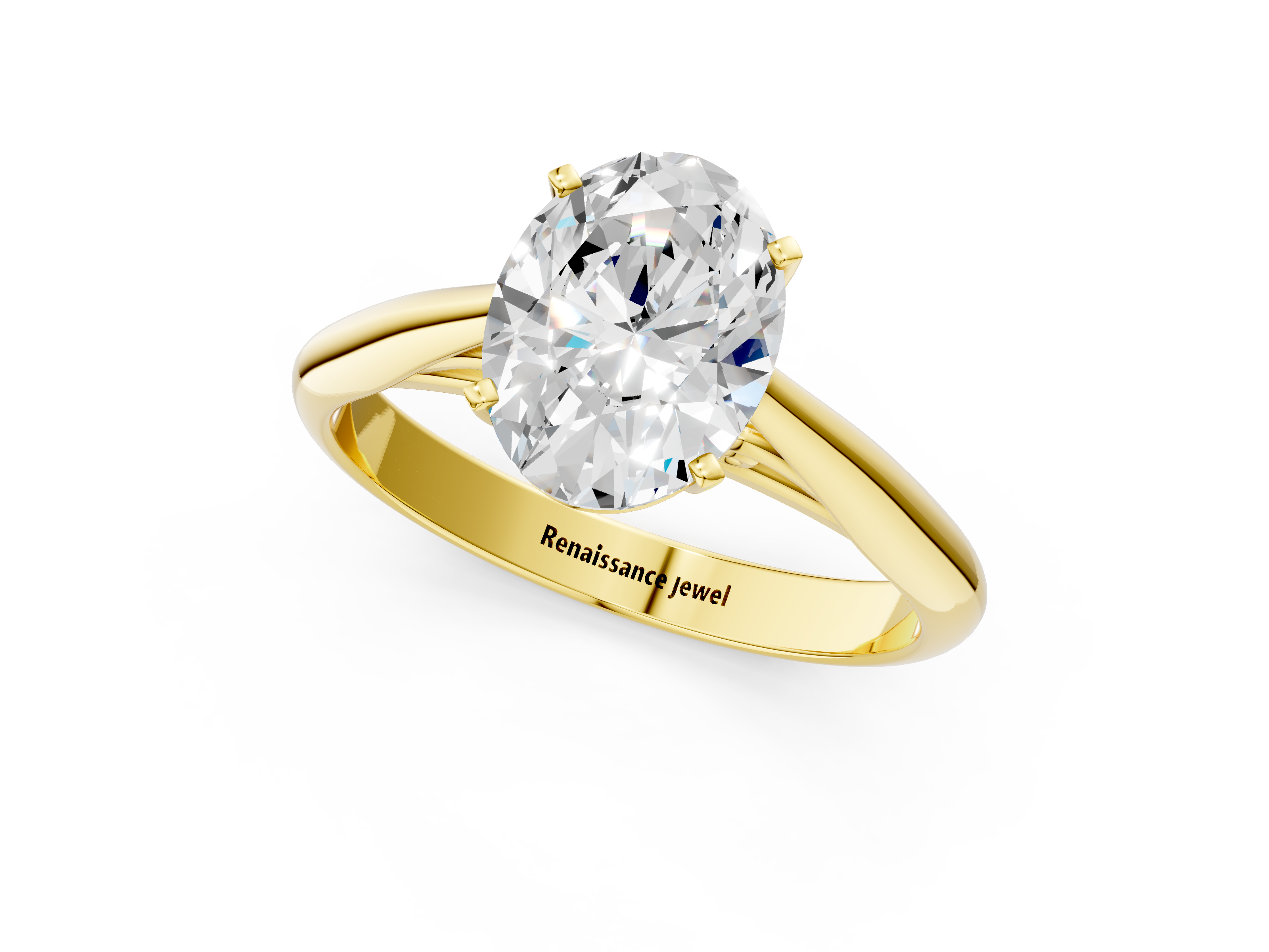 Yellow gold Oval Solitaire Diamond Engagement Ring with Cathedral Setting and Four-Prong Mount on a Classic Band_199