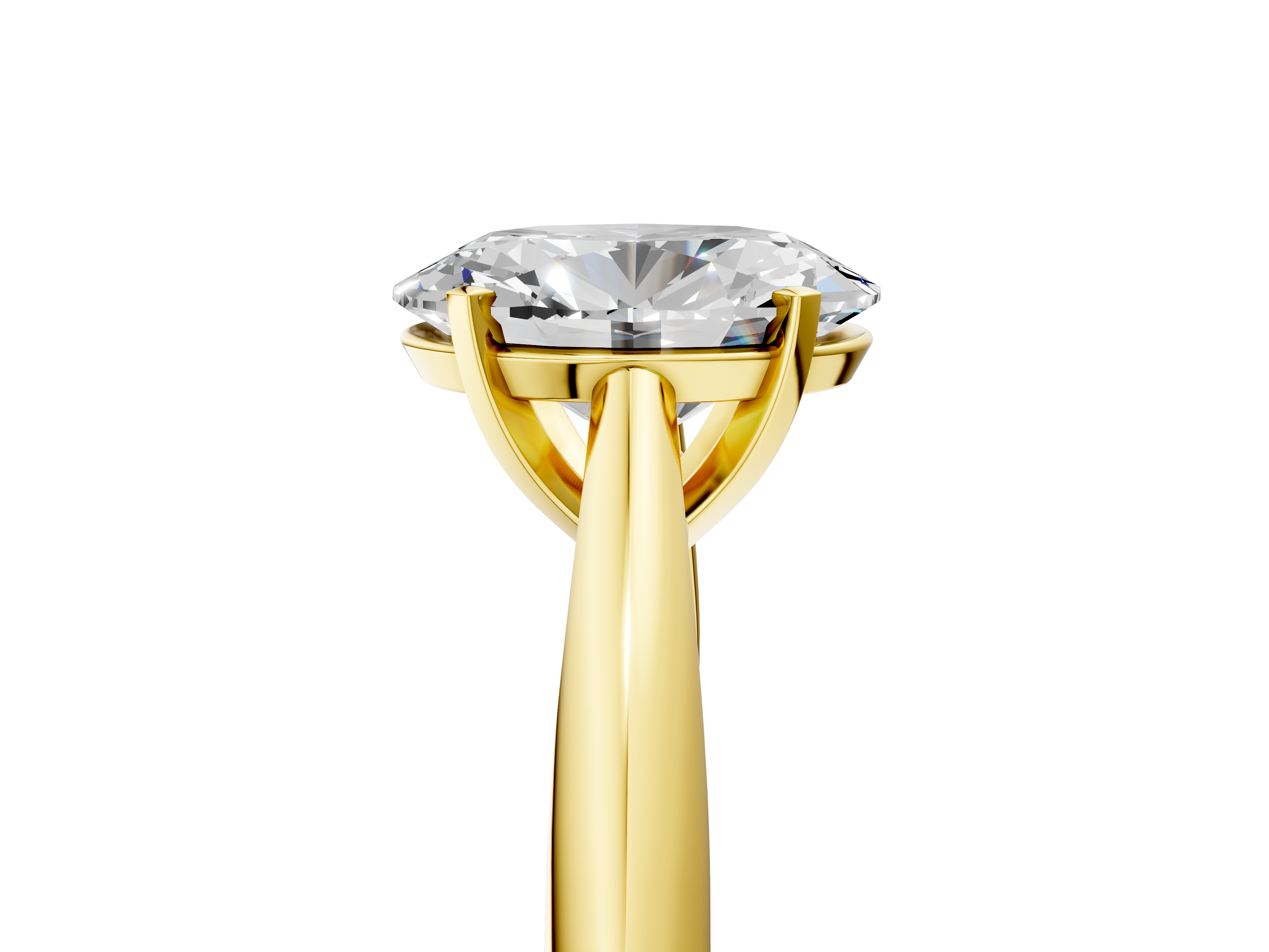 Yellow gold Oval Solitaire Diamond Engagement Ring with Cathedral Setting and Four-Prong Mount on a Classic Band_203
