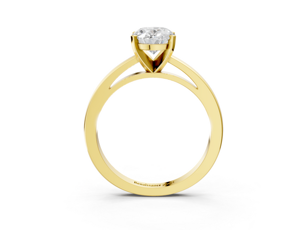 Yellow Gold Oval Solitaire Engagement Ring Setting with Rounded Plain Band and Basket Rail