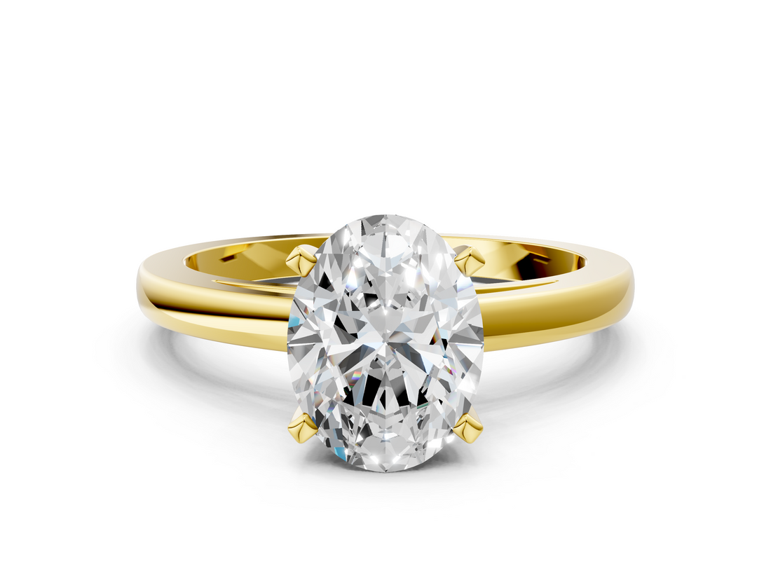 Yellow gold Oval Solitaire Diamond Engagement Ring with Four-Prong Setting on a Classic Band_8