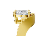 Yellow gold Oval Solitaire Diamond Engagement Ring with Pave Band and Four-Prong Setting