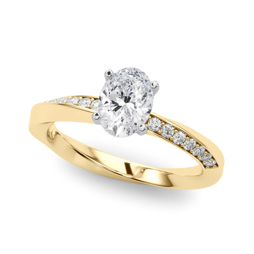 Yellow gold Oval Solitaire Diamond Engagement Ring with Side Stone Accents and Four-Prong Setting