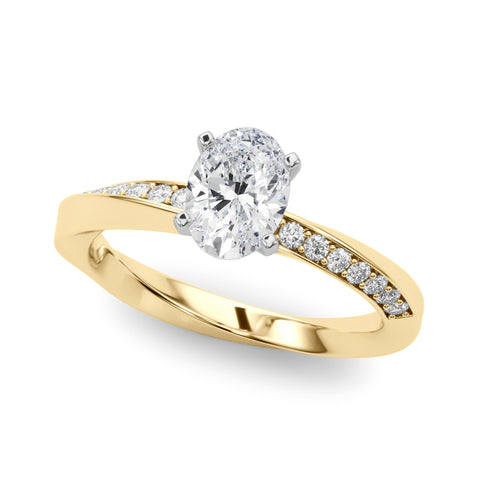 Yellow gold Oval Solitaire Diamond Engagement Ring with Side Stone Accents and Four-Prong Setting