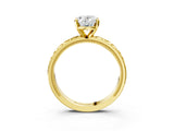 Yellow gold Oval Solitaire Diamond Engagement Ring with XO Engraved Band and Four-Prong Setting 3