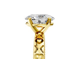 Yellow gold Oval Solitaire Diamond Engagement Ring with XO Engraved Band and Four-Prong Setting 5