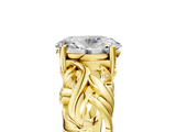 Yellow gold Oval Solitaire Diamond Leaf Vine Band with Prong Setting_62