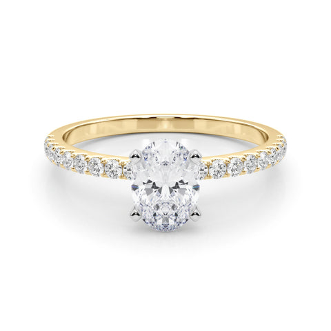 Yellow gold Oval Solitaire Diamond Pavé Band with Four-Prong Setting 1