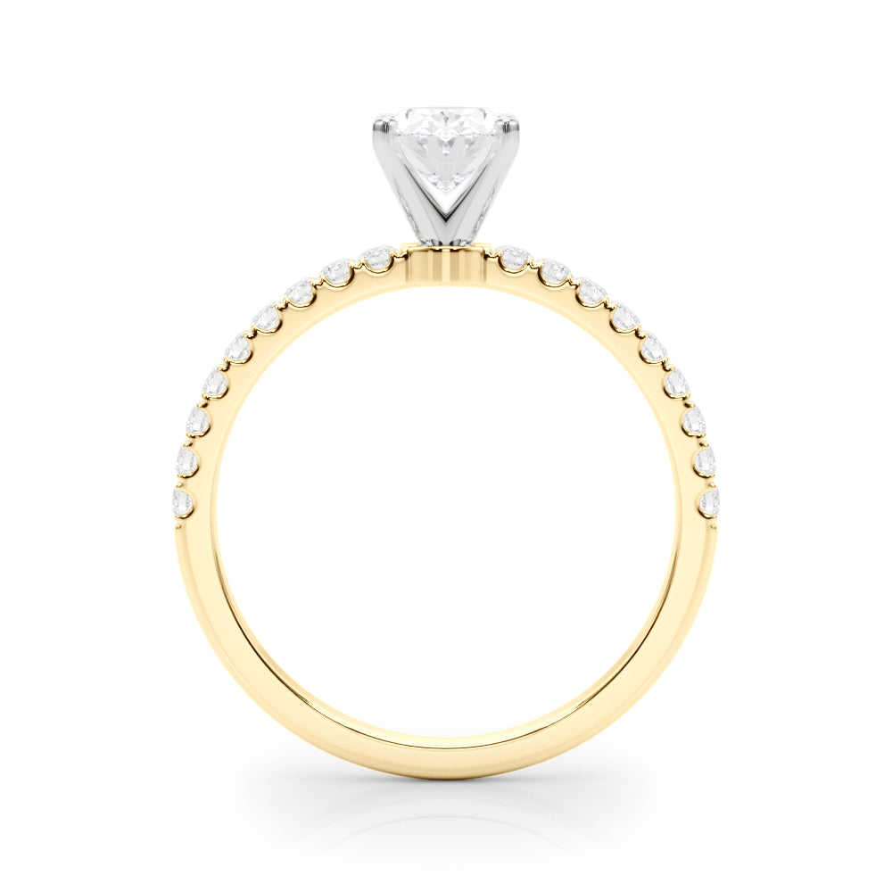 Yellow gold Oval Solitaire Diamond Pavé Band with Four-Prong Setting 2