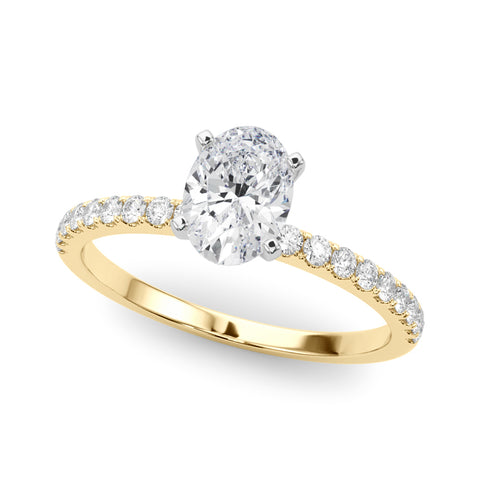 Yellow gold Oval Solitaire Diamond Pavé Band with Four-Prong Setting