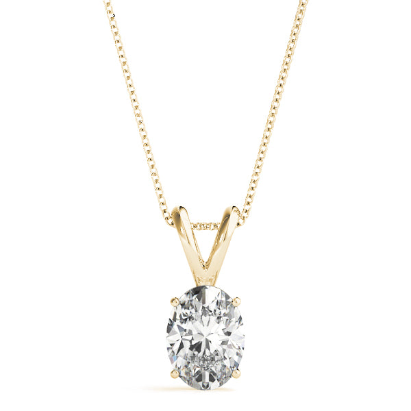 Yellow gold Oval Solitaire Diamond Prong Pendant