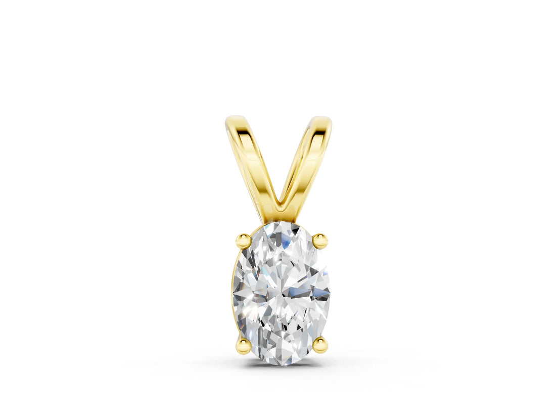 Yellow gold Oval Solitaire Diamond Prong Pendant_28