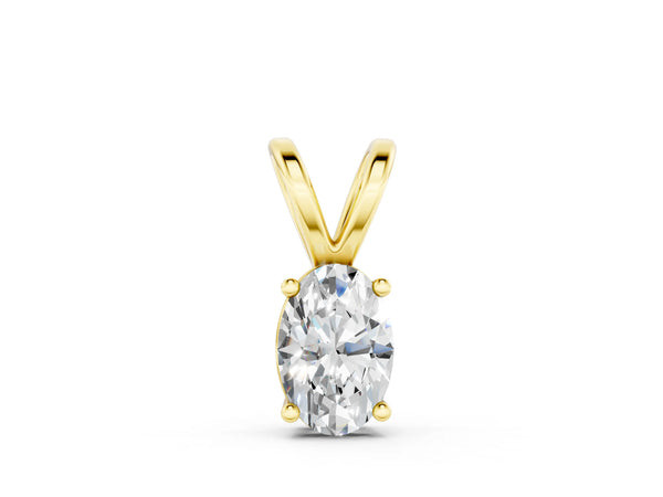 Yellow gold Oval Solitaire Diamond Prong Pendant