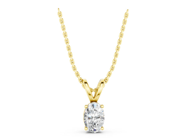 Yellow gold Oval Solitaire Diamond Prong Pendant