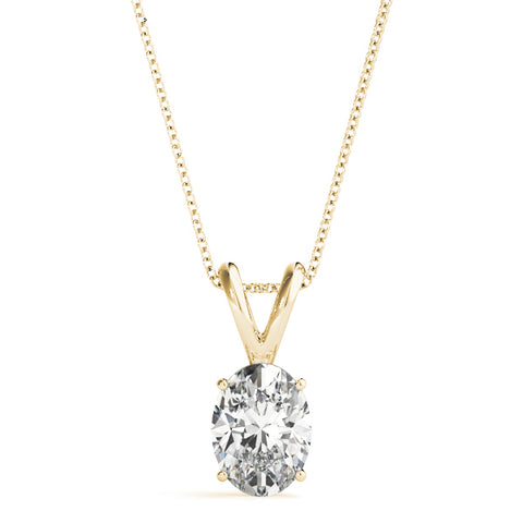 Yellow gold Oval Solitaire Diamond Prong Pendant