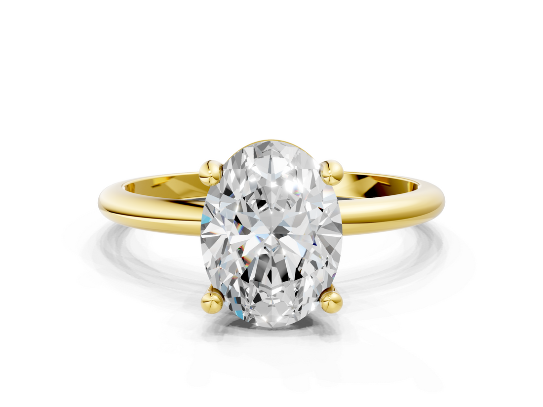 Yellow gold Oval Solitaire Diamond Ring with 4-Prong Setting on a Classic Band_3