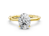 Yellow gold Oval Solitaire Diamond Ring with Bamboo Band and Four-Prong Setting_60